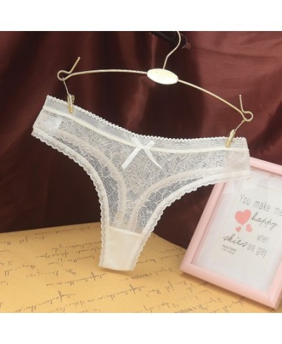 Women Sexy Lace Jacquard Thong Women Underwear Cotton Crotch Seamless Panties with Bow Transparent G String Трусы Женские $9....