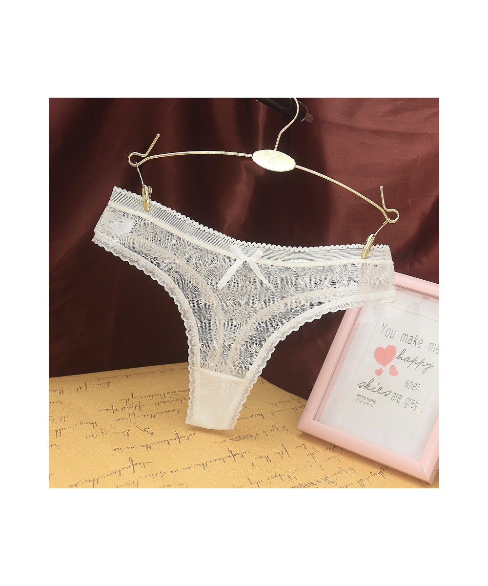 Women Sexy Lace Jacquard Thong Women Underwear Cotton Crotch Seamless Panties with Bow Transparent G String Трусы Женские $9....