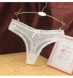 Women Sexy Lace Jacquard Thong Women Underwear Cotton Crotch Seamless Panties with Bow Transparent G String Трусы Женские $9....