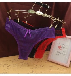 Women Sexy Lace Jacquard Thong Women Underwear Cotton Crotch Seamless Panties with Bow Transparent G String Трусы Женские $9....