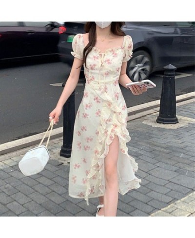 Summer New Floral Printing Ruffles Irregular Slit Dress Lady Short Sleeve Sexy Fashion Slim Bow Robe One Word Collar Vestidos...