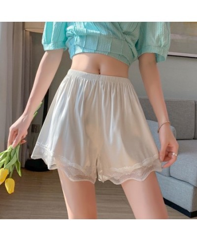 Women Pajamas Shorts Lace Comfortable Hot Pants Fashion Lace Satin Shorts Silky Solid Color Hot Pants Home Sleep Bottoms Shor...