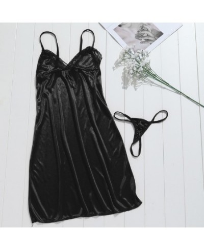 Womens Lingerie Babydoll Sleepwear Underwear Sexy Babydoll Lace Sleep Dress Two-Piece Sling Bow Lace Pajama Underpants $14.33...