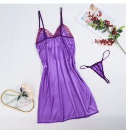 Womens Lingerie Babydoll Sleepwear Underwear Sexy Babydoll Lace Sleep Dress Two-Piece Sling Bow Lace Pajama Underpants $14.33...