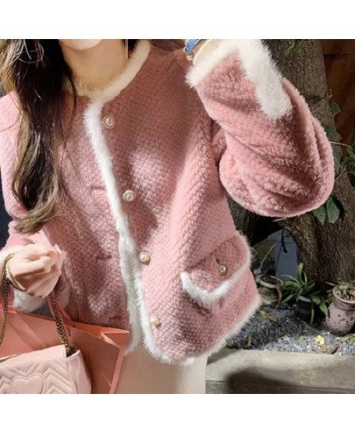 Rabbit Hair Pink Short Coat Women Temperament Fur One Piece O Neck Ladies Sweet Jacket Wibter $85.57 - Jackets & Coats