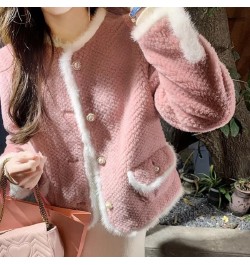 Rabbit Hair Pink Short Coat Women Temperament Fur One Piece O Neck Ladies Sweet Jacket Wibter $85.57 - Jackets & Coats