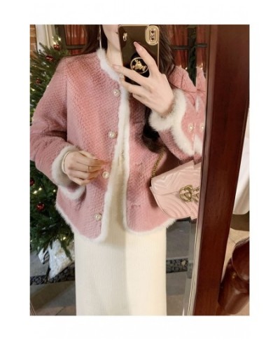 Rabbit Hair Pink Short Coat Women Temperament Fur One Piece O Neck Ladies Sweet Jacket Wibter $85.57 - Jackets & Coats