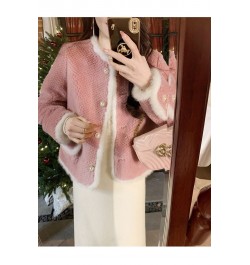 Rabbit Hair Pink Short Coat Women Temperament Fur One Piece O Neck Ladies Sweet Jacket Wibter $85.57 - Jackets & Coats