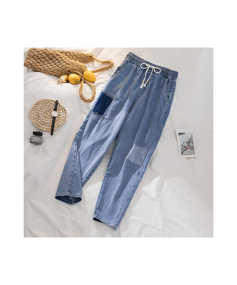 Elastic Waist Contrast Color Jeans Women Ankle Length Harem Pants Denim Femme Loose Casual Mom Jeans High Waist Mujer $50.75 ...