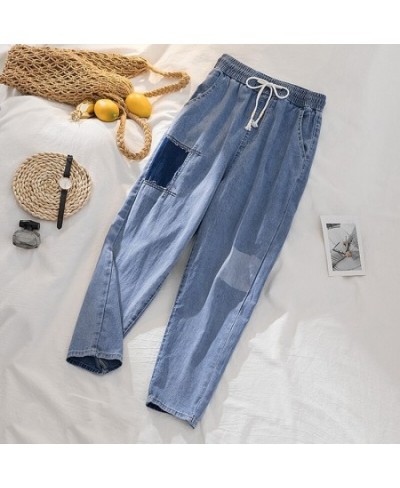 Elastic Waist Contrast Color Jeans Women Ankle Length Harem Pants Denim Femme Loose Casual Mom Jeans High Waist Mujer $50.75 ...