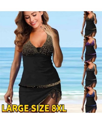 Women 2023 Two Piece Swimsuits New Sexy V Neck Swimdress Bikinis Woman Fashion Gold Print Swimwear Tankini Set Bathsuit $32.8...