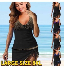 Women 2023 Two Piece Swimsuits New Sexy V Neck Swimdress Bikinis Woman Fashion Gold Print Swimwear Tankini Set Bathsuit $32.8...