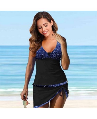 Women 2023 Two Piece Swimsuits New Sexy V Neck Swimdress Bikinis Woman Fashion Gold Print Swimwear Tankini Set Bathsuit $32.8...