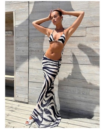 Sexy Zebra Stripes 3 Pieces Bikini Set 2023 Summer Beach Wear Triangle Bikinis Swimsuit With Beach Skirt Swimwear Cover-up A1...