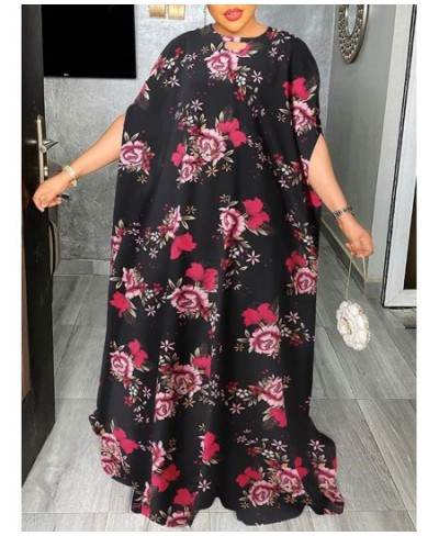 Maxi Dress 2023 Summer Women Vintage Floral Printed Party Sundress Fashion Bat Half Sleeve Hollow Long Vestidos $40.63 - Dresses