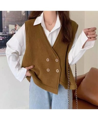 Women Knitted Cashmere Vest 2022 Double-breasted V Neck Autumn Winter Sleeveless Sweater Waistcoat All-match Elegant Simple $...