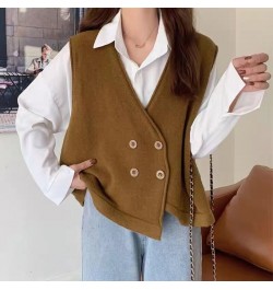 Women Knitted Cashmere Vest 2022 Double-breasted V Neck Autumn Winter Sleeveless Sweater Waistcoat All-match Elegant Simple $...