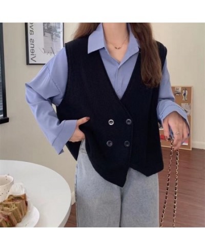 Women Knitted Cashmere Vest 2022 Double-breasted V Neck Autumn Winter Sleeveless Sweater Waistcoat All-match Elegant Simple $...