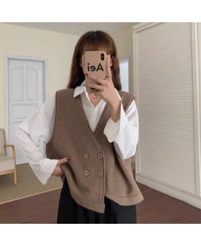 Women Knitted Cashmere Vest 2022 Double-breasted V Neck Autumn Winter Sleeveless Sweater Waistcoat All-match Elegant Simple $...