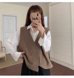 Women Knitted Cashmere Vest 2022 Double-breasted V Neck Autumn Winter Sleeveless Sweater Waistcoat All-match Elegant Simple $...