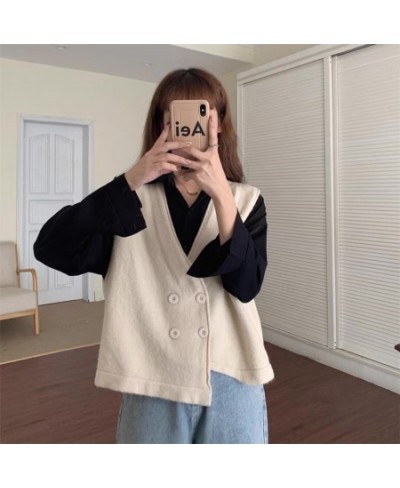 Women Knitted Cashmere Vest 2022 Double-breasted V Neck Autumn Winter Sleeveless Sweater Waistcoat All-match Elegant Simple $...