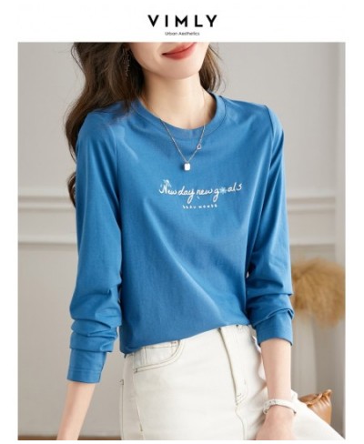 Blue Basic Tees Long Sleeve Top 2023 Spring New Embroidery Fashion Casual Loose Round Neck T-shirt for Women ClothesV7705 $54...