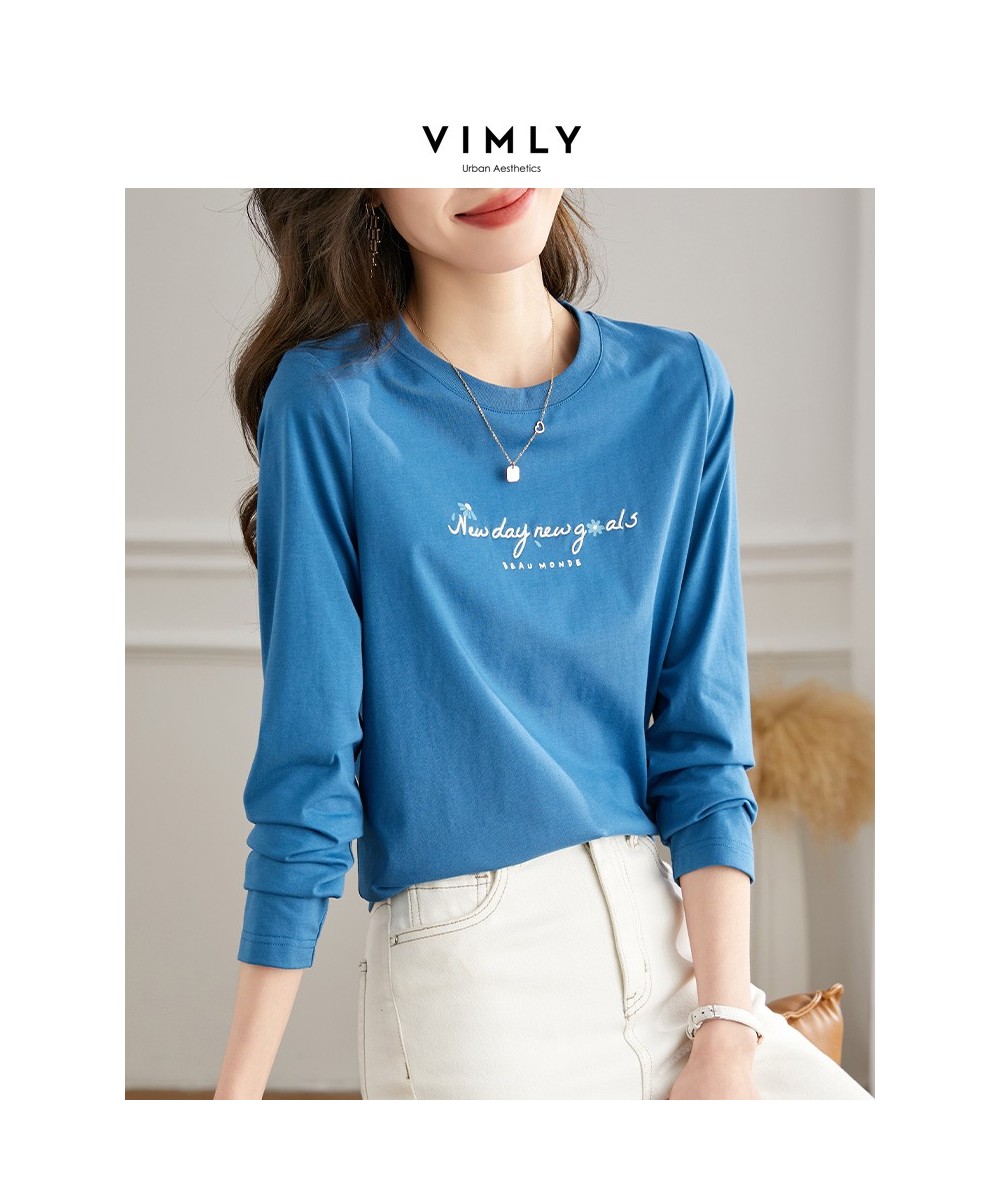 Blue Basic Tees Long Sleeve Top 2023 Spring New Embroidery Fashion Casual Loose Round Neck T-shirt for Women ClothesV7705 $54...