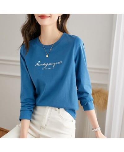 Blue Basic Tees Long Sleeve Top 2023 Spring New Embroidery Fashion Casual Loose Round Neck T-shirt for Women ClothesV7705 $54...