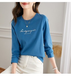 Blue Basic Tees Long Sleeve Top 2023 Spring New Embroidery Fashion Casual Loose Round Neck T-shirt for Women ClothesV7705 $54...