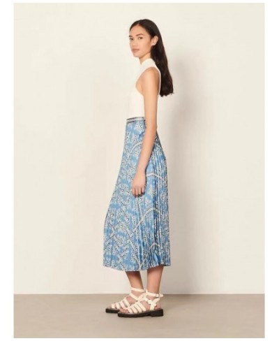 Pleated Women High Waist Midi Skirts Blue Printed Retro Spring Summer Female High Quality Jupe $101.14 - Bottoms