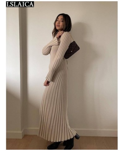 Elegant Maxi Dress V Neck Items Women Ribe Knitted Solid 2022 Autumn Winter Dresses Luxury Long Sleeve Fashion New $45.61 - D...