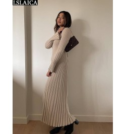 Elegant Maxi Dress V Neck Items Women Ribe Knitted Solid 2022 Autumn Winter Dresses Luxury Long Sleeve Fashion New $45.61 - D...