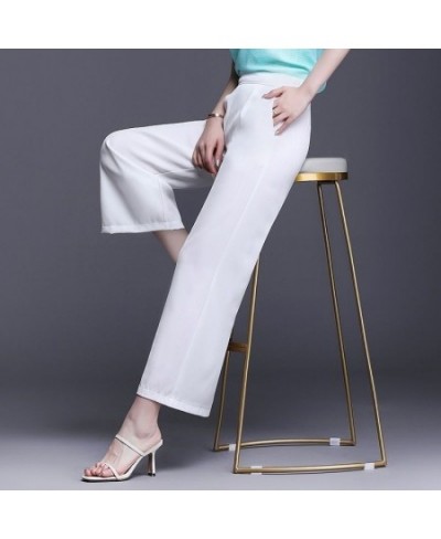 Straight Elastic Waist Pockets Ankle-length Pants Solid Loose Spring Summer Thin Women's Clothing Simplicity Casual Formal Sv...