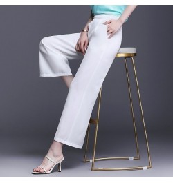 Straight Elastic Waist Pockets Ankle-length Pants Solid Loose Spring Summer Thin Women's Clothing Simplicity Casual Formal Sv...