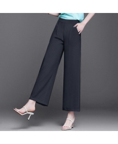 Straight Elastic Waist Pockets Ankle-length Pants Solid Loose Spring Summer Thin Women's Clothing Simplicity Casual Formal Sv...