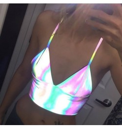 Sexy Holographic Bralette Crop Top Strap Reflective Fashion Camis Hot Summer Women V Neck Sleeveless Backless Tanks Tops shin...