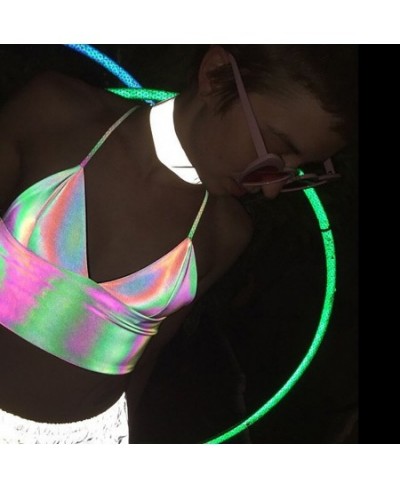 Sexy Holographic Bralette Crop Top Strap Reflective Fashion Camis Hot Summer Women V Neck Sleeveless Backless Tanks Tops shin...