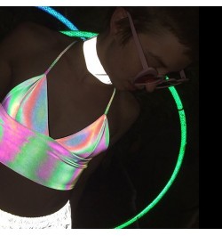 Sexy Holographic Bralette Crop Top Strap Reflective Fashion Camis Hot Summer Women V Neck Sleeveless Backless Tanks Tops shin...