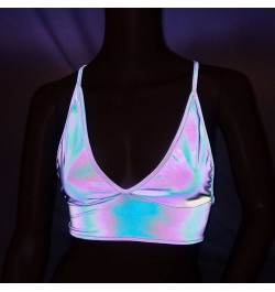 Sexy Holographic Bralette Crop Top Strap Reflective Fashion Camis Hot Summer Women V Neck Sleeveless Backless Tanks Tops shin...