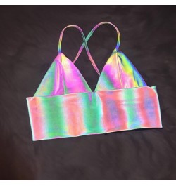 Sexy Holographic Bralette Crop Top Strap Reflective Fashion Camis Hot Summer Women V Neck Sleeveless Backless Tanks Tops shin...