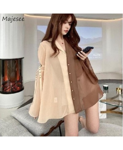 Shirts Women Elegant Simple Button Solid Ins College Cute Korean Style Chiffon Single Breasted Cosy Fashion Popular $25.75 - ...