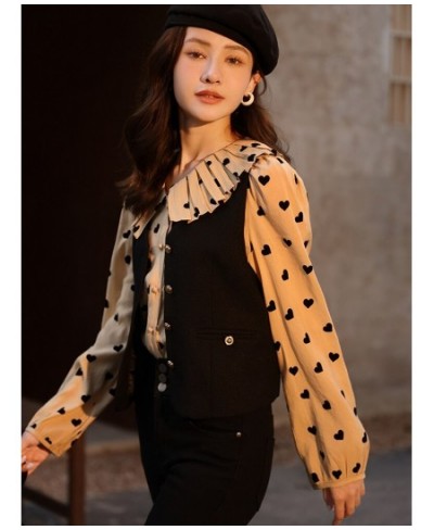 Polka Dot Blouses Women 2022 Autumn French Solid Single-breasted Vest Jacket Doll Collar Long Sleeves Shirts MXB37C0637 $57.8...