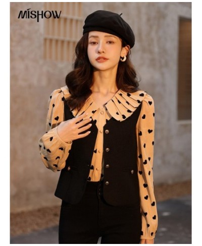 Polka Dot Blouses Women 2022 Autumn French Solid Single-breasted Vest Jacket Doll Collar Long Sleeves Shirts MXB37C0637 $57.8...