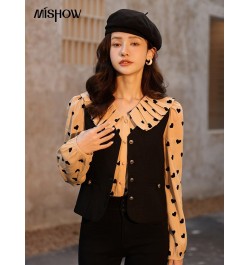 Polka Dot Blouses Women 2022 Autumn French Solid Single-breasted Vest Jacket Doll Collar Long Sleeves Shirts MXB37C0637 $57.8...