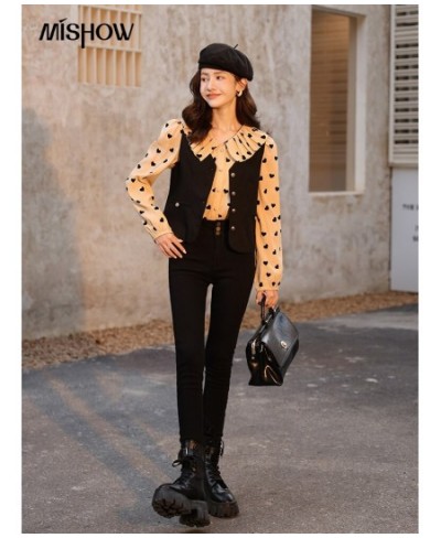 Polka Dot Blouses Women 2022 Autumn French Solid Single-breasted Vest Jacket Doll Collar Long Sleeves Shirts MXB37C0637 $57.8...