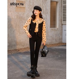 Polka Dot Blouses Women 2022 Autumn French Solid Single-breasted Vest Jacket Doll Collar Long Sleeves Shirts MXB37C0637 $57.8...