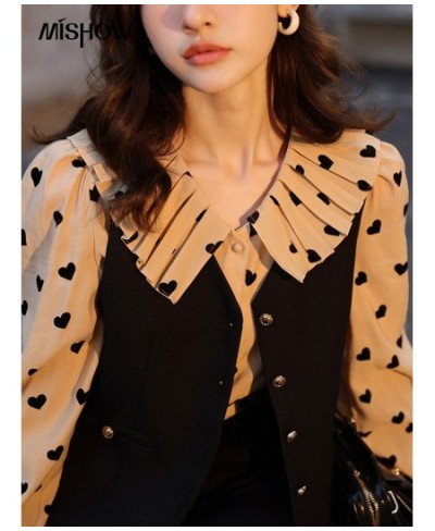 Polka Dot Blouses Women 2022 Autumn French Solid Single-breasted Vest Jacket Doll Collar Long Sleeves Shirts MXB37C0637 $57.8...