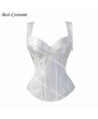 Gothic Corset Top with Straps Women White Corset Bustier Plus Size Sexy Lingerie Retro Jacquard Floral Waist Corset Shaper $3...