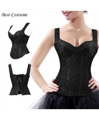 Gothic Corset Top with Straps Women White Corset Bustier Plus Size Sexy Lingerie Retro Jacquard Floral Waist Corset Shaper $3...