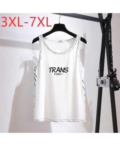 New 2023 Ladies Summer Plus Size Basic Tank Tops For Women Large Sleeveless White Print Cotton Vest Top 3XL 4XL 5XL 6XL 7XL $...